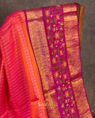 Deep Kankambram and Magenta Pink Double Shaded Pure Kanchi