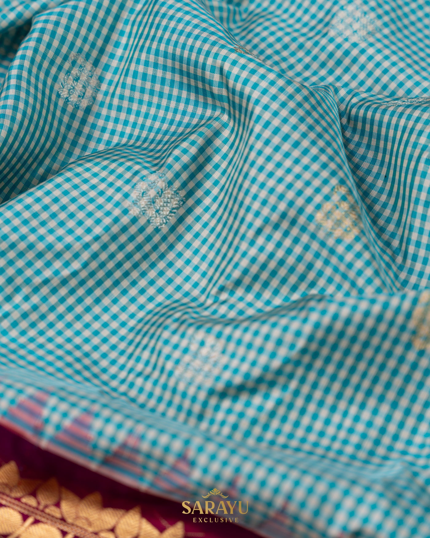 Light Blue and Maroon Color Combination Double Weave Gadwal Pattu