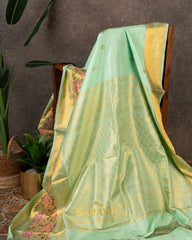 Sea Green Designer Soft Kanchi saree