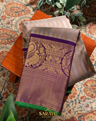 Biscuit and Purple Shade Pure Gadwal Silk