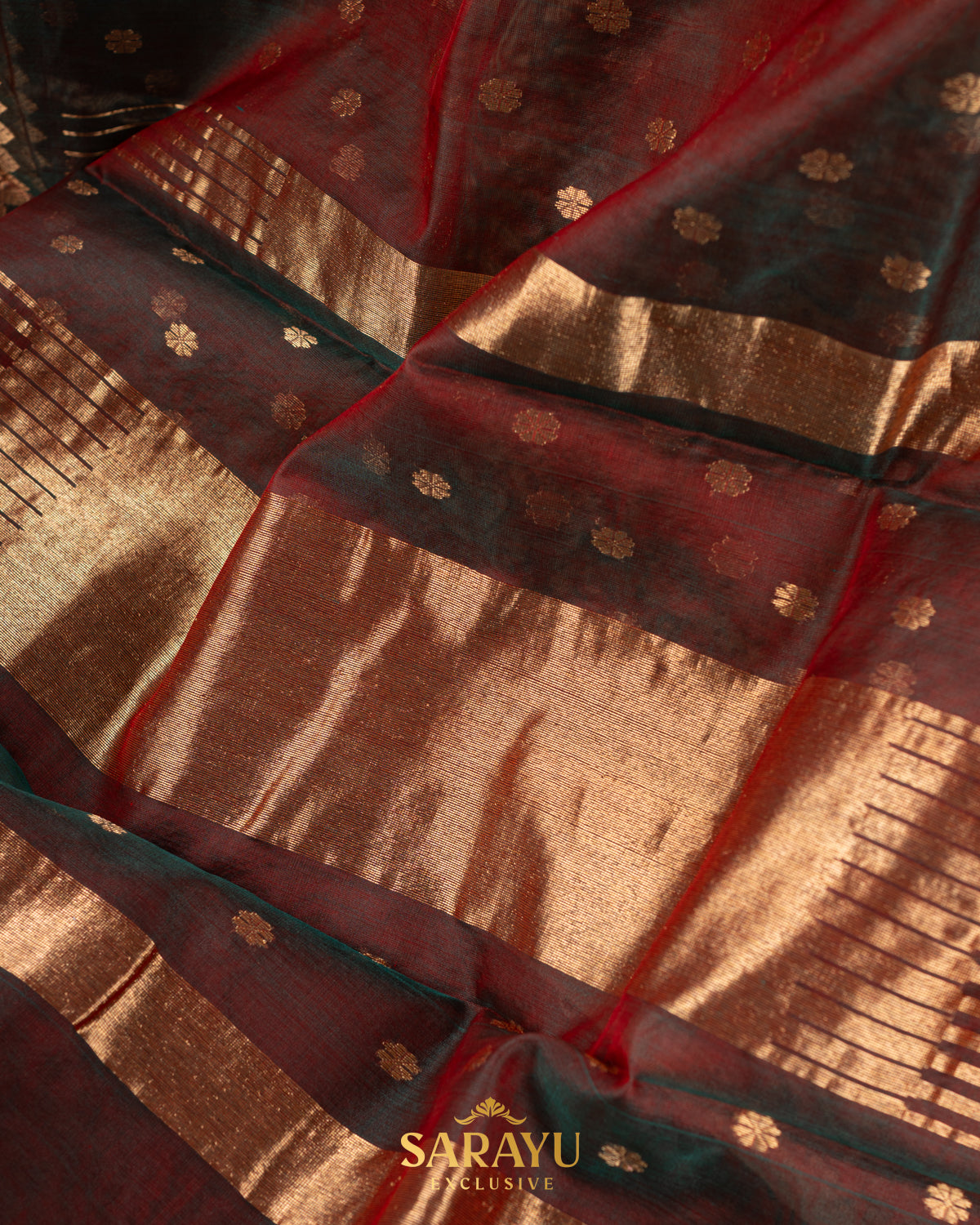 Moss green and Brown mixed Kalanetha Pure Chanderi Silk