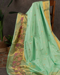 Sea Green Designer Soft Kanchi saree