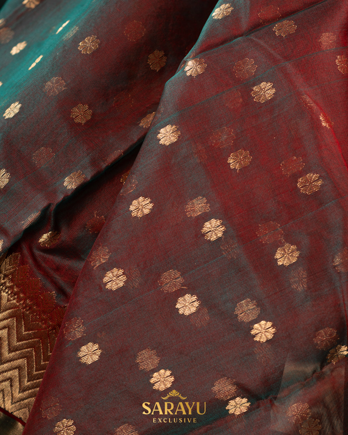 Moss green and Brown mixed Kalanetha Pure Chanderi Silk