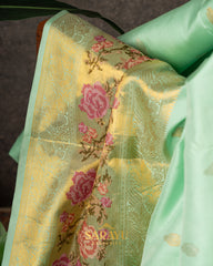 Sea Green Designer Soft Kanchi saree