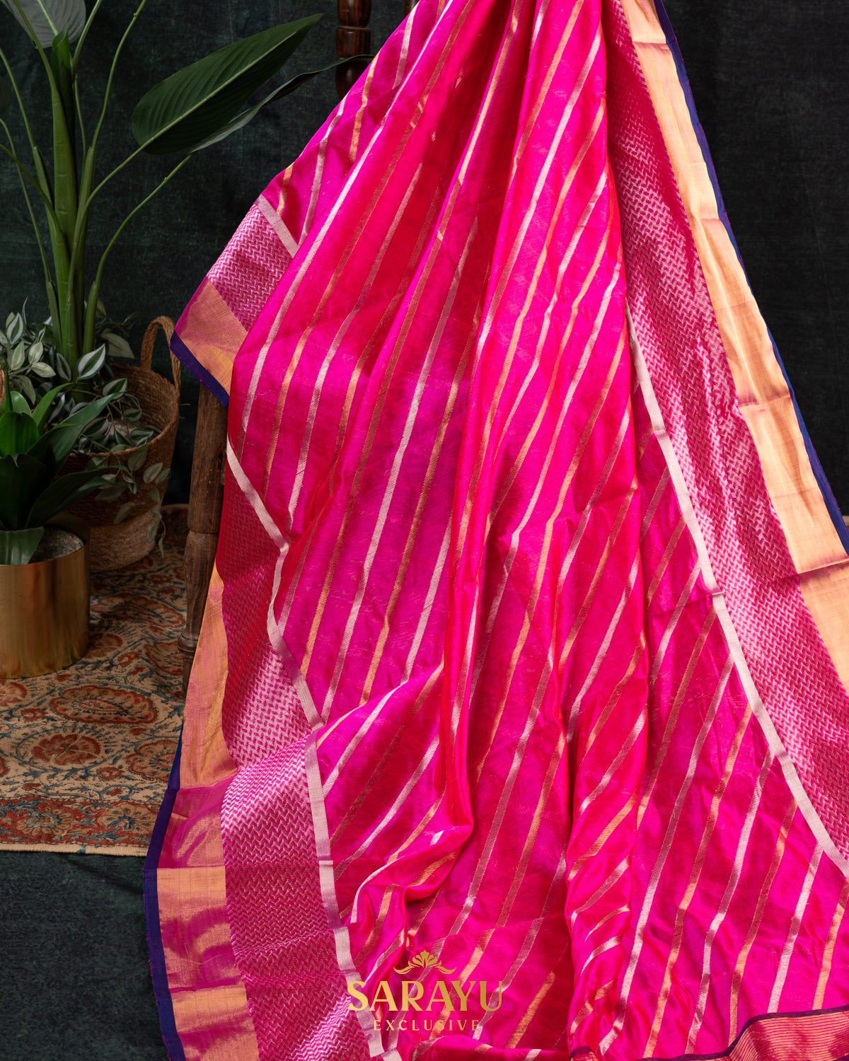Rani Pink Pure Chanderi silk