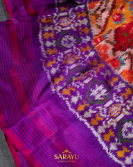 Red and Purple Twill Ikkat Silk Saree