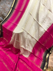 Half white and Black Premium Mysore Silk