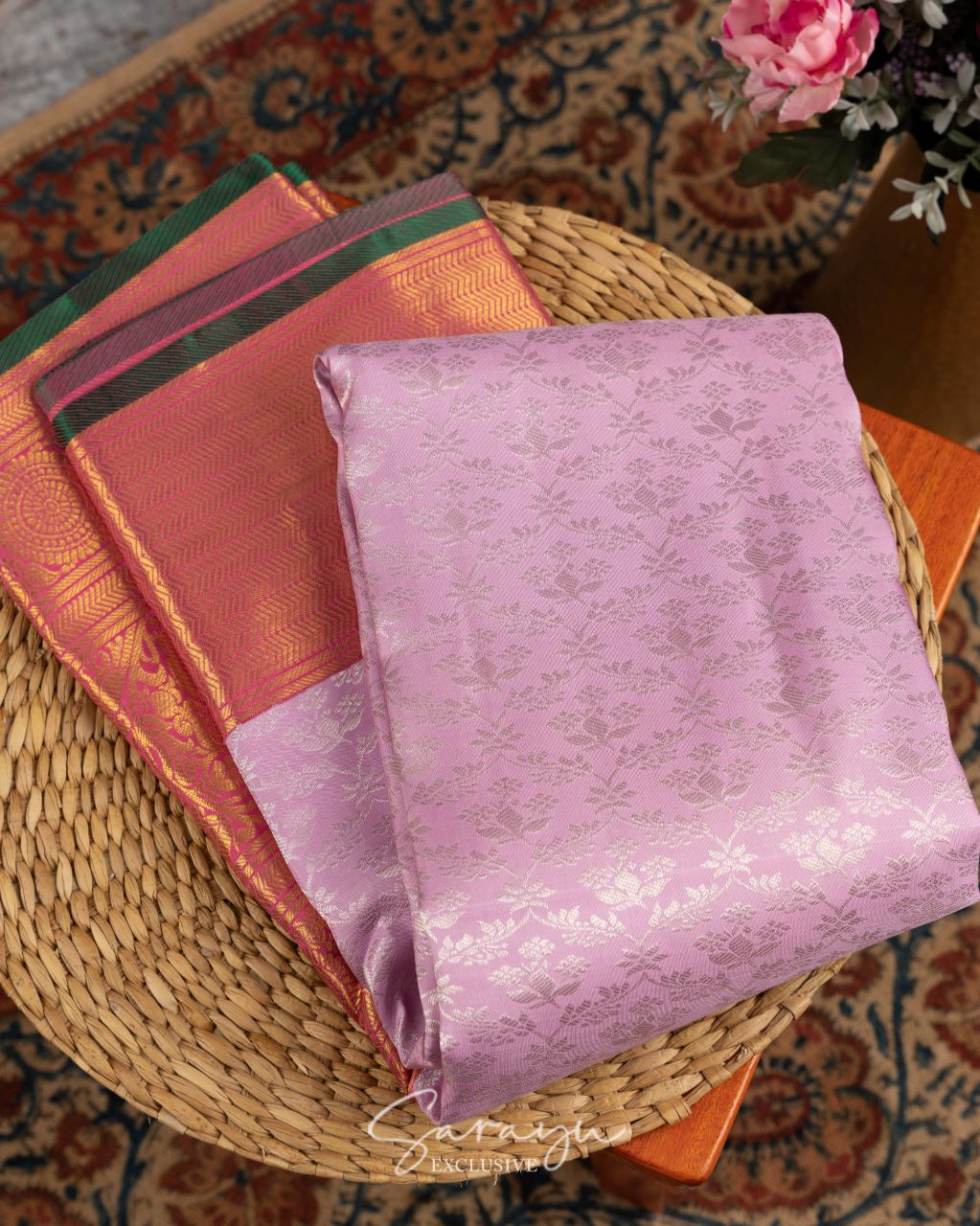 Light Lavender and pink shade pure authentic kanchi pattu