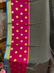 Slate grey and pink Mysore silk