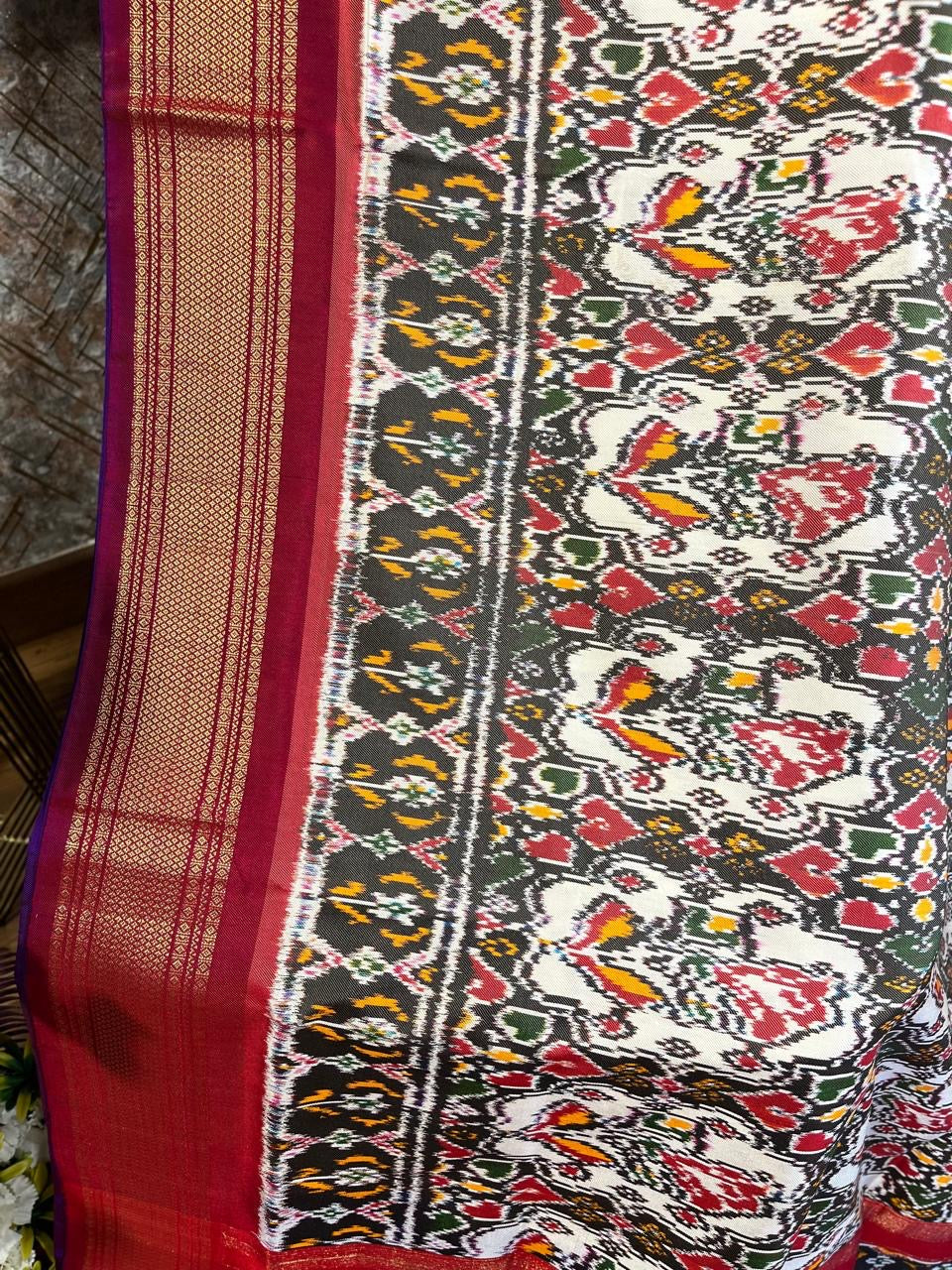 White , Black and Red Twill ikkat