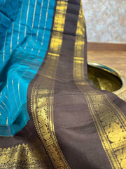 Peacock Blue and Brown Pure Kanchi Pattu