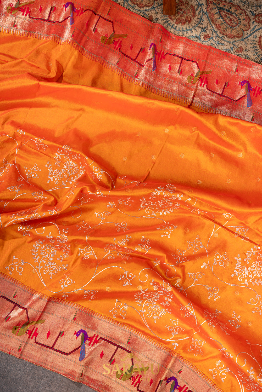 Orange Designer Paithani Saree