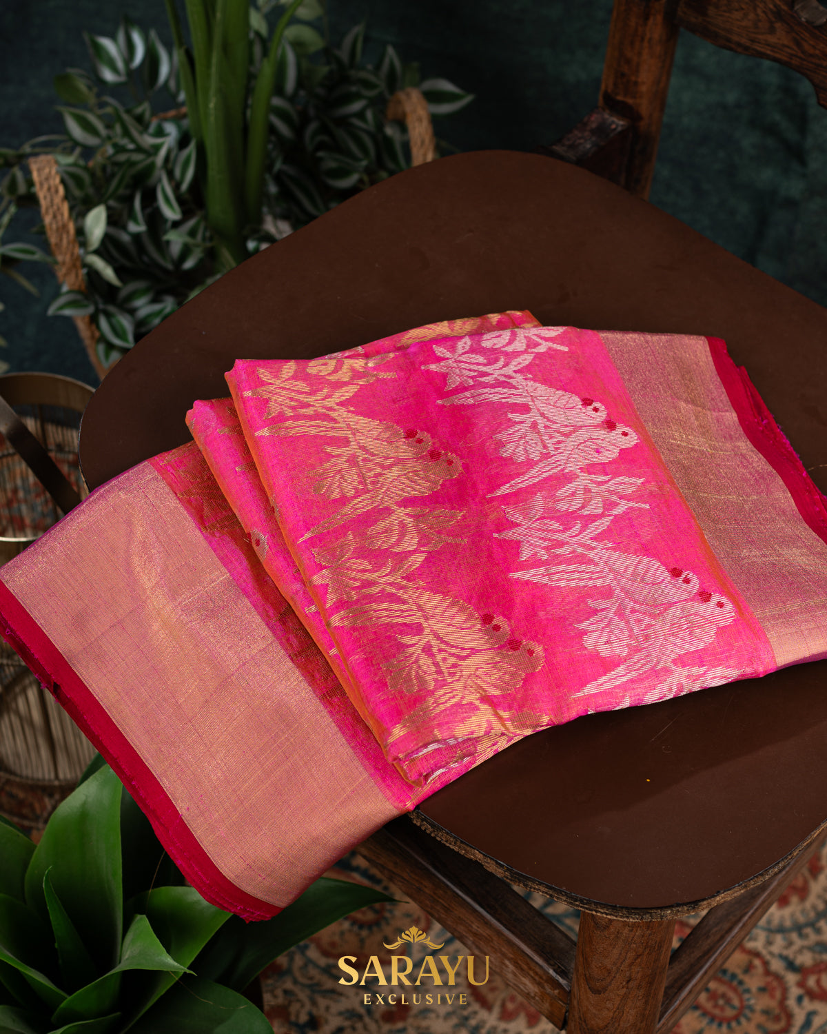 Rani pink and Peach Pink Kalanetha Pure Chanderi Silk