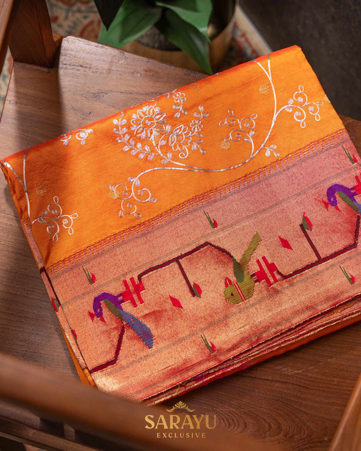 Orange Designer Paithani Saree
