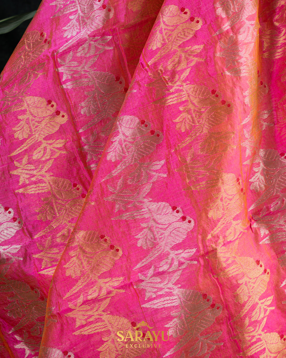 Rani pink and Peach Pink Kalanetha Pure Chanderi Silk