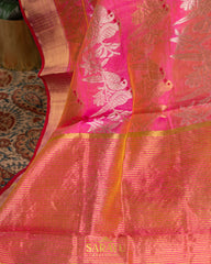 Rani pink and Peach Pink Kalanetha Pure Chanderi Silk