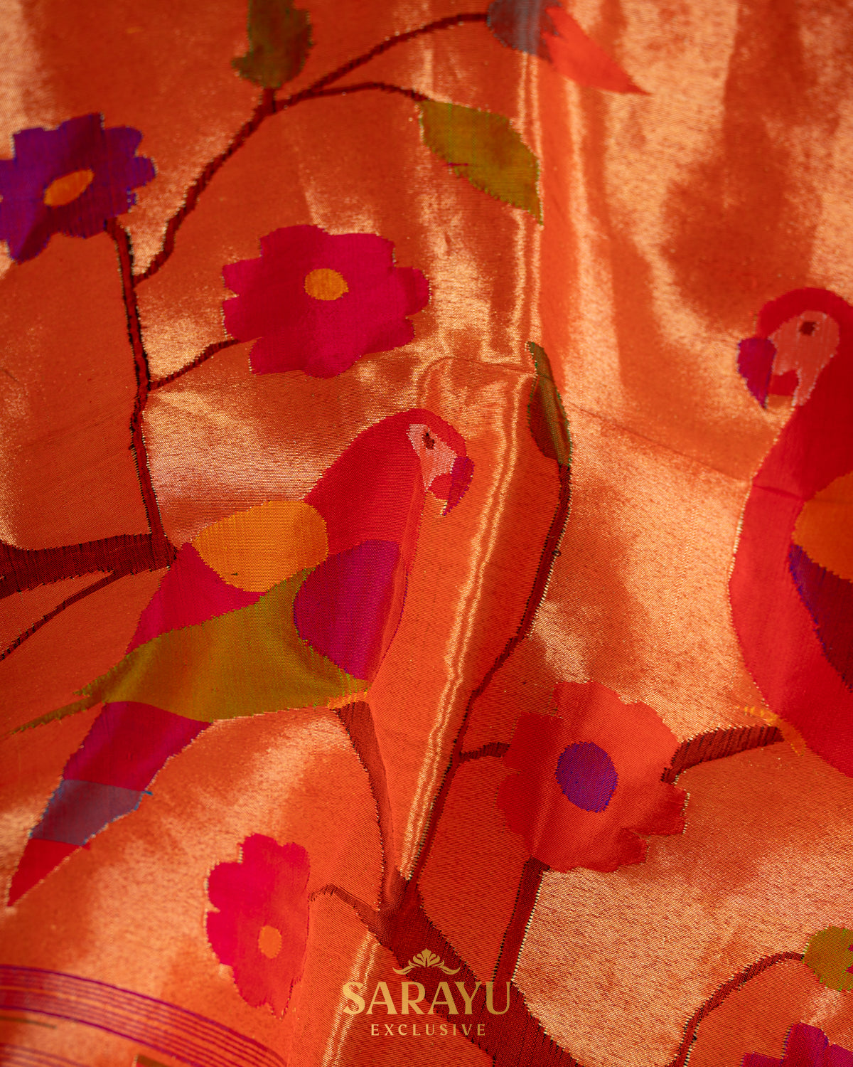 Orange Designer Paithani Saree