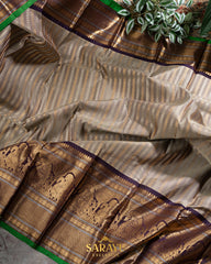 Champaign and Deep Brown Shade Pure Gadwal Silk