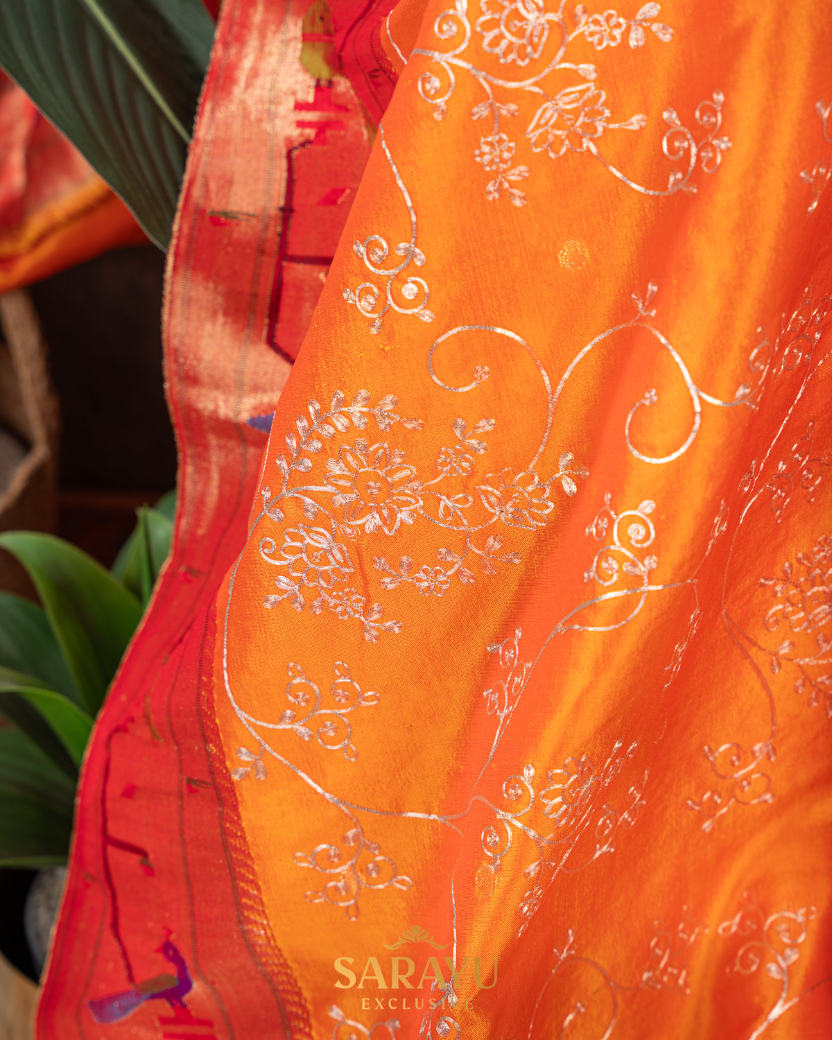 Orange Designer Paithani Saree