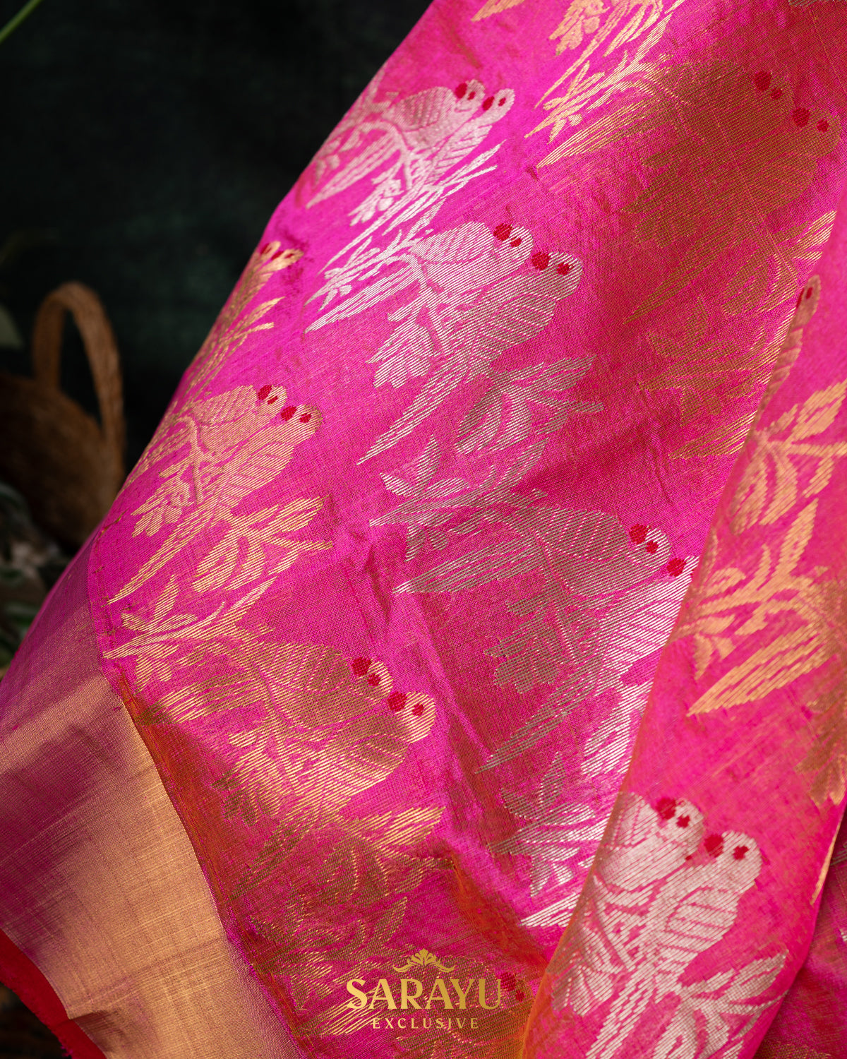 Rani pink and Peach Pink Kalanetha Pure Chanderi Silk