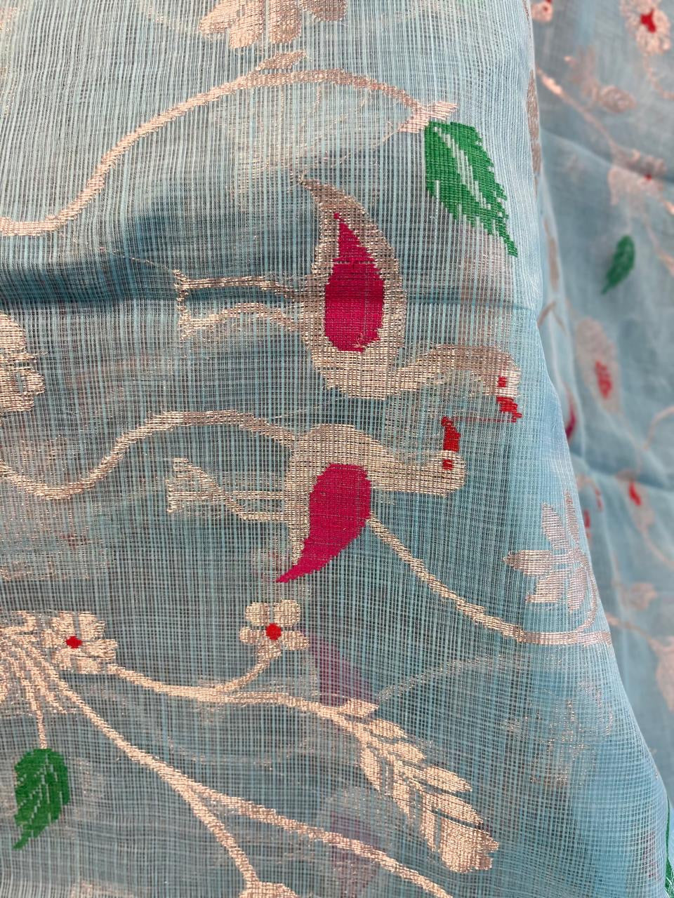 Designer All Over Jaal Pure Zari Kota Saree with Contrast Blouse