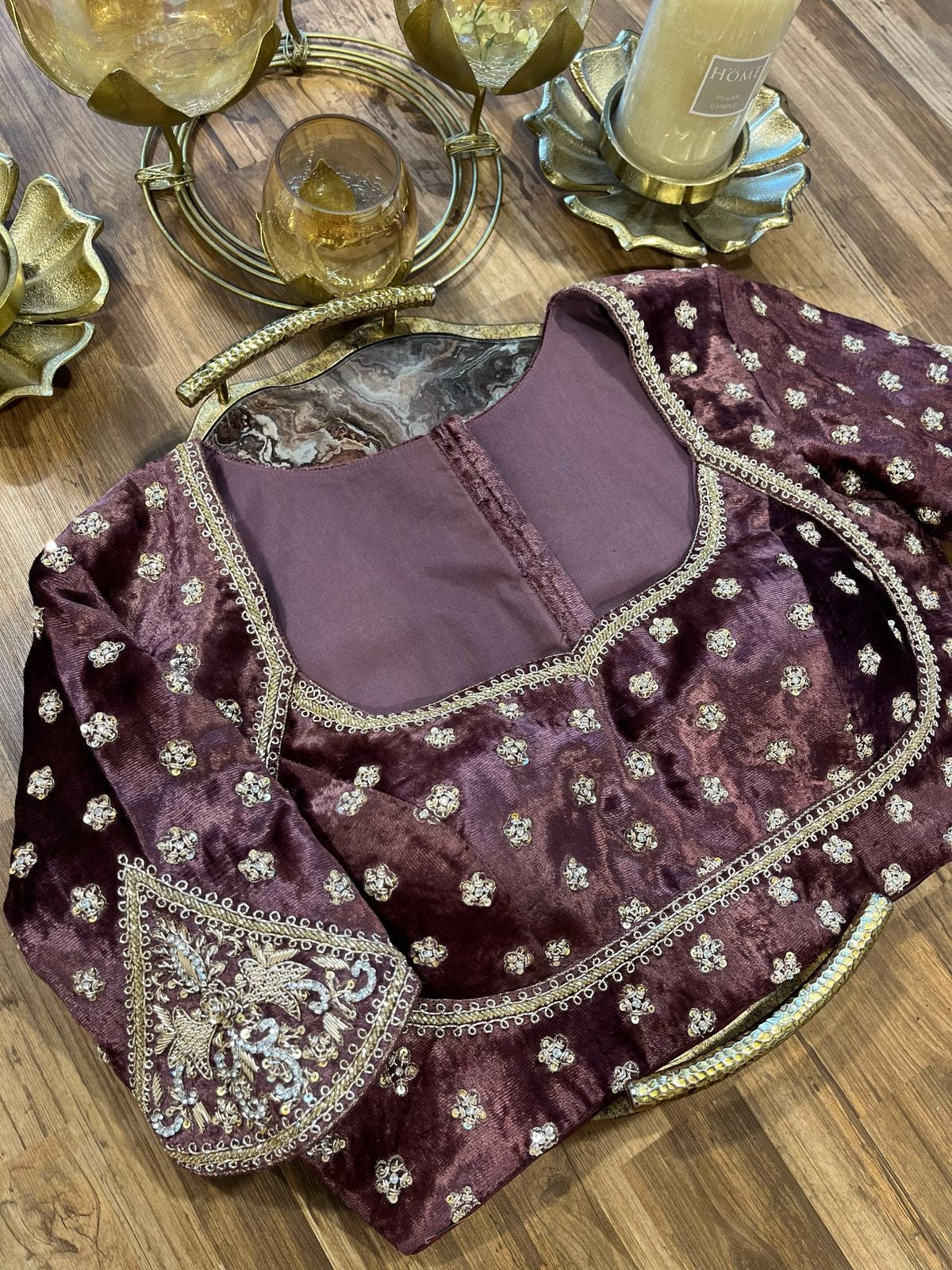 Chocolate Shade Velvet Designer Blouse