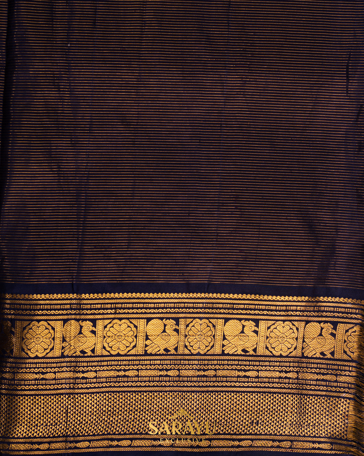 Rich Tomato Red and Navy Exclusive Kanchi Silk