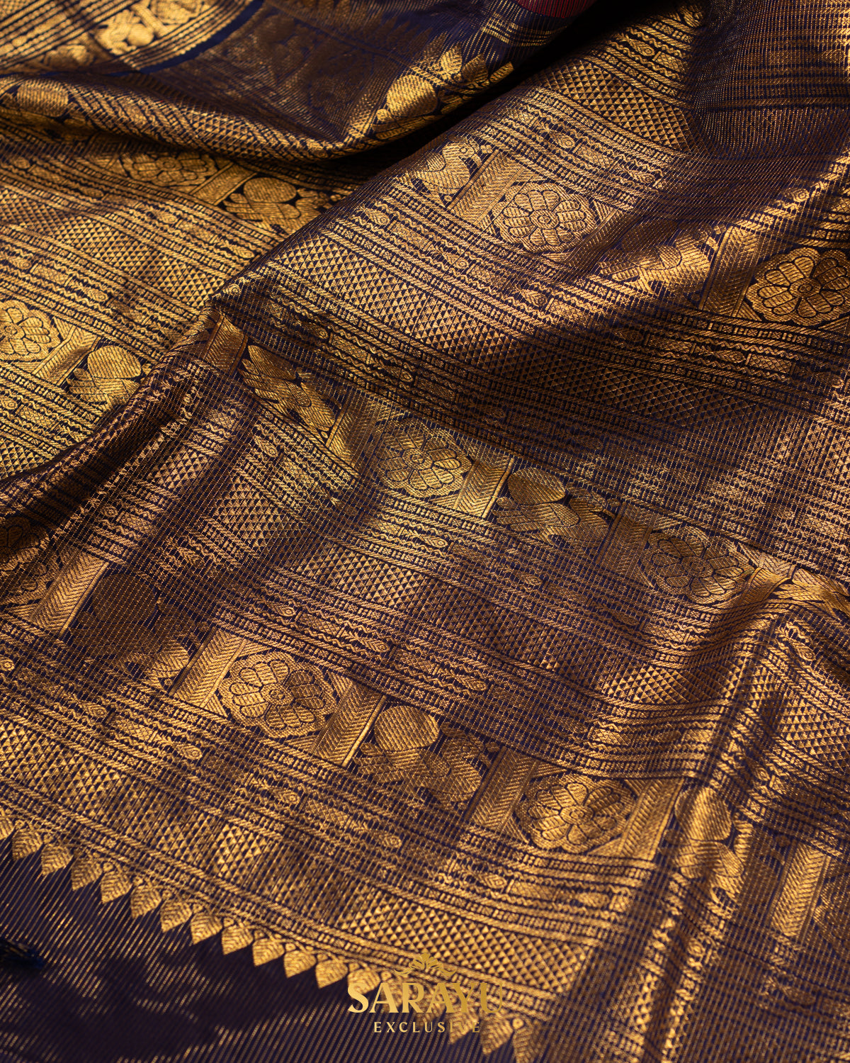 Rich Tomato Red and Navy Exclusive Kanchi Silk