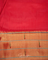 Rich and Bright Red Vertical Zari Lines Tissue Triple Muniya Paithani !!