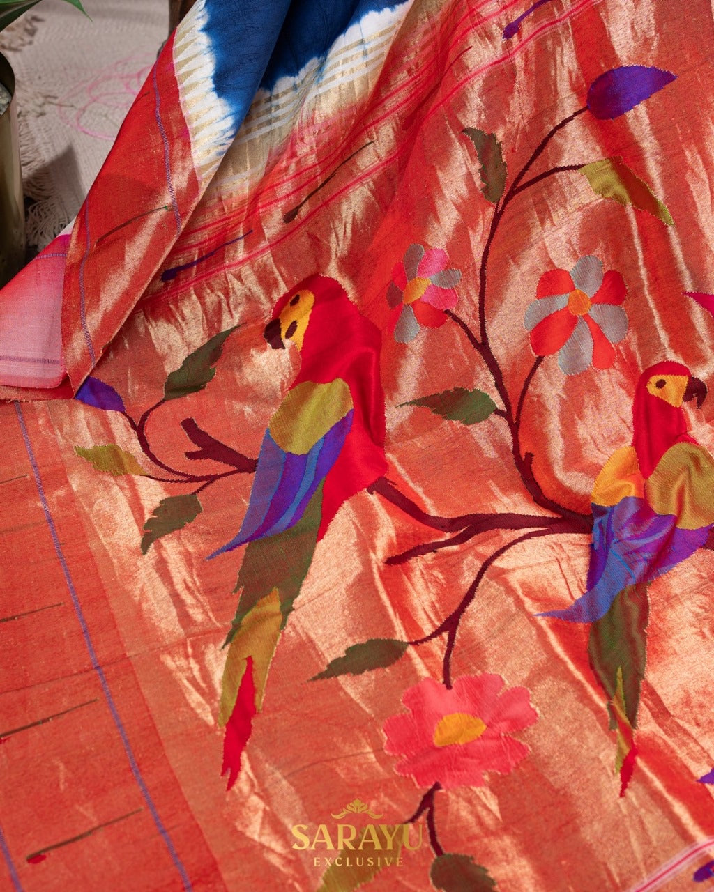 Ink Blue Single Muniya Paithani Bandhini