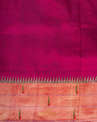 Maroon Petite Point Machine Embroidered Paithani Triple Muniya  Saree