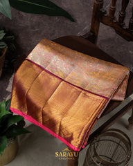 Golden Pista Green and Brown Pure Kanchi Brocade Silk