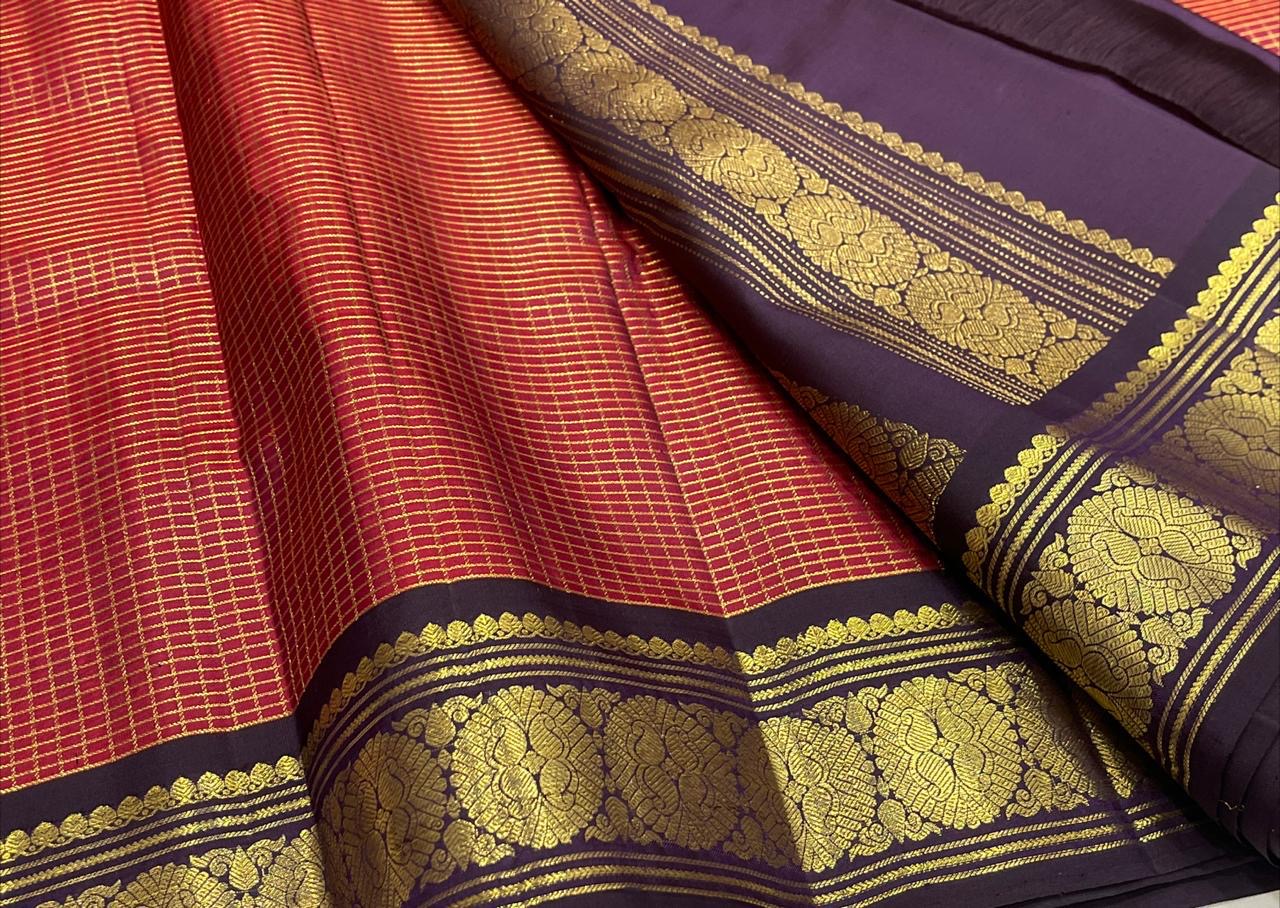Red and Blue Space Border kanchi Pattu