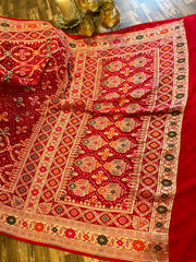 Red Double Bordered Banarasi Bandhini Georgette