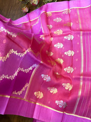 Multi shaded Pink Bright Laheria Pattern Kora Silk Saree