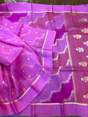 Multi shaded Pink Bright Laheria Pattern Kora Silk Saree