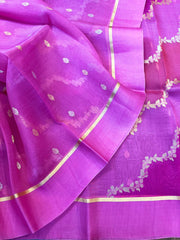 Multi shaded Pink Bright Laheria Pattern Kora Silk Saree