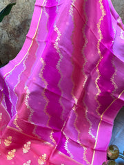 Multi shaded Pink Bright Laheria Pattern Kora Silk Saree
