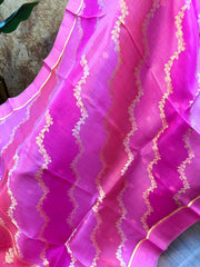 Multi shaded Pink Bright Laheria Pattern Kora Silk Saree