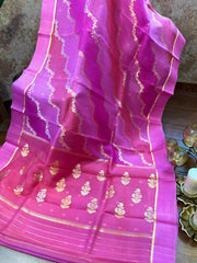 Multi shaded Pink Bright Laheria Pattern Kora Silk Saree