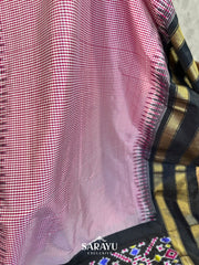 Pink and Black Single Ikkat Pure Silk