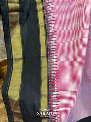 Pink and Black Single Ikkat Pure Silk