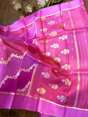 Multi shaded Pink Bright Laheria Pattern Kora Silk Saree