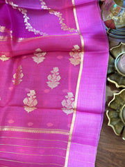 Multi shaded Pink Bright Laheria Pattern Kora Silk Saree