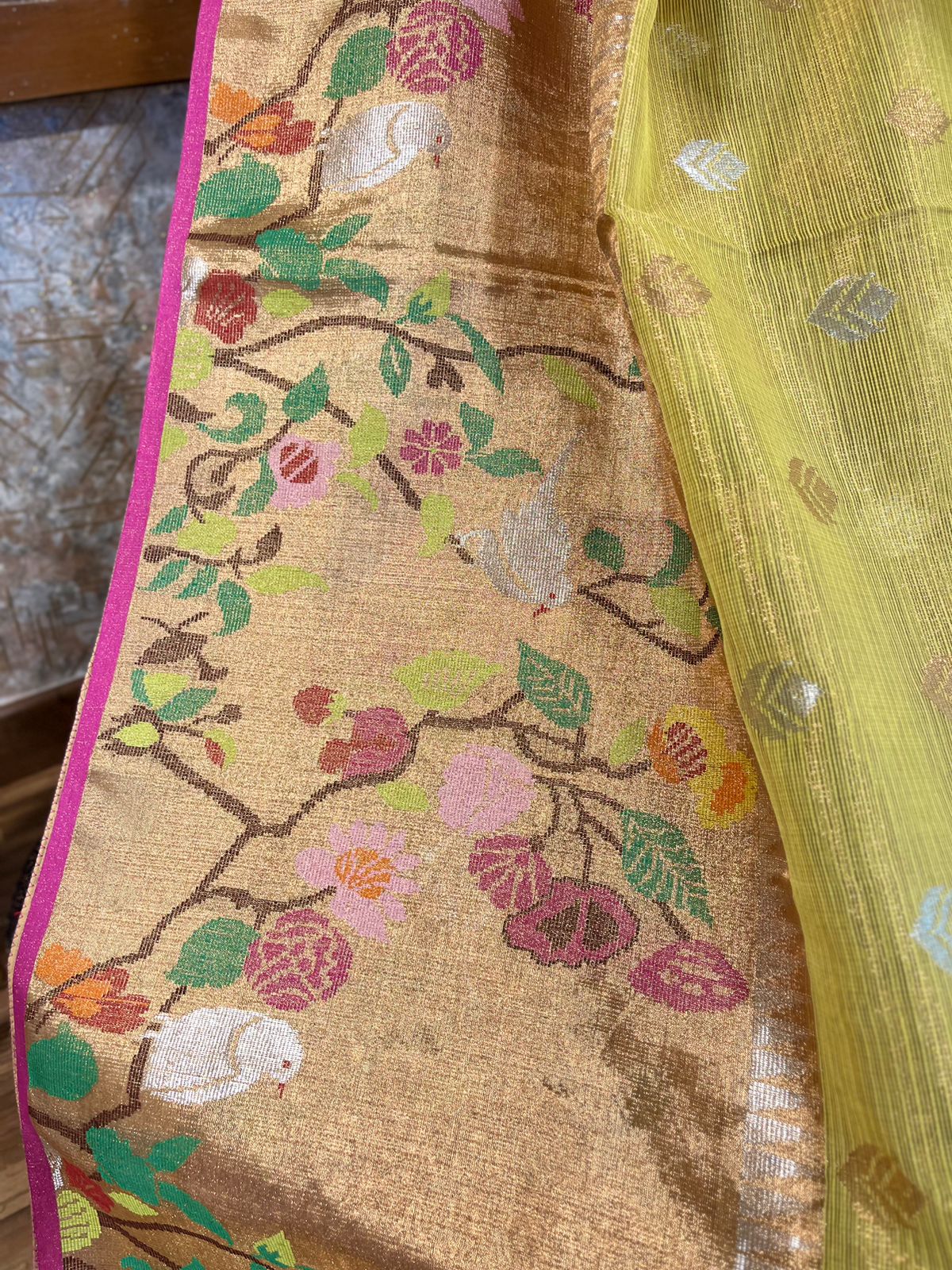 Lemon Yellow Single Tissue Zari Kota