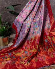 Soft Lavender And Red Pure Real Zari Exclusive Kota