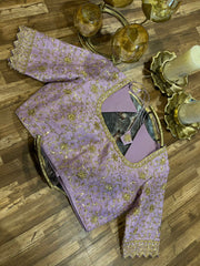 Lavender Raw-silk All Over Handworked Blouse