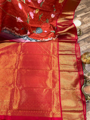 Brick Red Pichwai Digital Printed Kanchi Saree