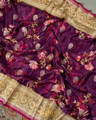 Wine Color Statement Designer Banarasi Mashru Designer Digital Silks