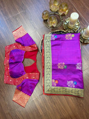 Red and Purple Combination Fancy Kota and Banaras Fusion